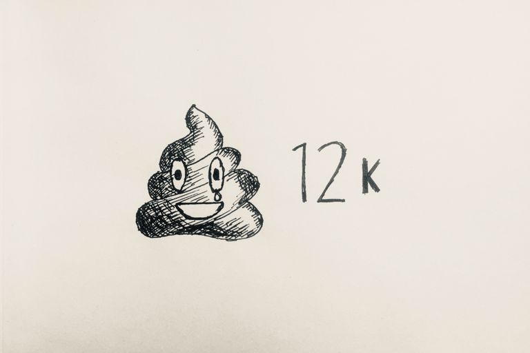 Ink drawing of a poo emoji with 12 thousand clicks